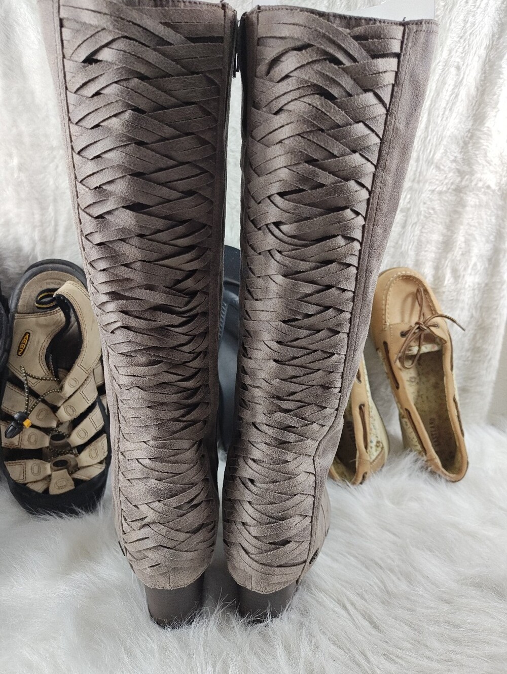 Fergalicious By Fergie Block Heel Knees high  Zip-side Suede Boots Women size 8M - Picture 6 of 11